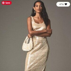 ANTHROPOLGIE Endless Rose Sleeveless Scoop-Neck Sequin Side-Slit Midi Dress SM